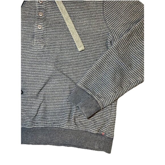 Jachs New York Navy Sustainable Fleece Hooded Henley Striped Size Medium - Picture 4 of 9